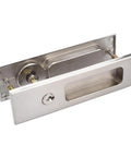 Sliding Door Lock With Invisible Recessed Handle And Latch, Includes Keys, For Pocket Doors And Barn Wood Doors, Silver Finish