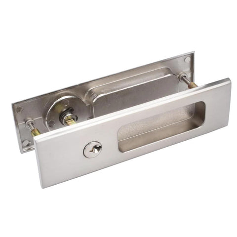 Sliding Door Lock With Invisible Recessed Handle And Latch, Includes Keys, For Pocket Doors And Barn Wood Doors, Silver Finish