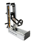 Metaltech Aluminum Pump Jack 2000 side view; silver aluminum frame, black strap, orange logo.