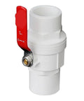 Rock Solid White Pvc Ball Valve Leak Proof Plumbing Connector Featuring Smooth Turn Handle Built Tight Water Shut Off Fitting For Home And Workshop Pipes, close-up view showing smooth handle.