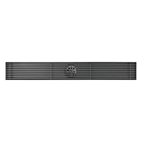 Sleek Linear Shower Drain In Heavy Duty Stainless Steel With Removable Grate And Hair Catcher For Hassle Free Bathroom Drains Finished In Slick Rose Gold, top view.