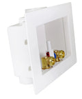 Side view of Washing Machine Outlet Box Dual Drain With One-Half Inch Push-Fit Valves ABS One-Piece Washer Box