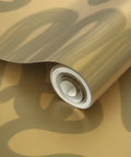 Dope Abstract Graffiti Gold Metallic Wallpaper Fibrous Texture Eco Friendly Type I Class A Fire Rated Made In USA, rolled up.