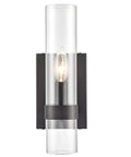 Modern Farmhouse Glass Cylinder Wall Sconce 1 Light Black Vanity Light Fixture with slim cylinder glass and rust resistant steel