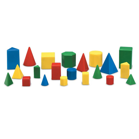 GeoSolids 3D Geometry Shapes Set For Hands On Learning Includes Cubes Cones Spheres Pattern Blocks And Colorful Solids