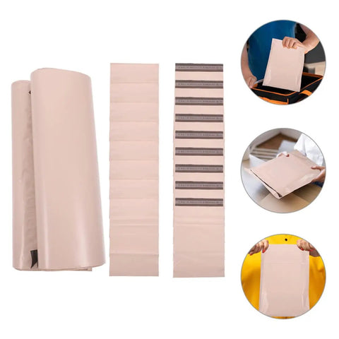 Waterproof PE Packaging Bags With Easy Seal 100 Pack Large Khaki Mailing Envelopes for clothes and cosmetics, shown in khaki.