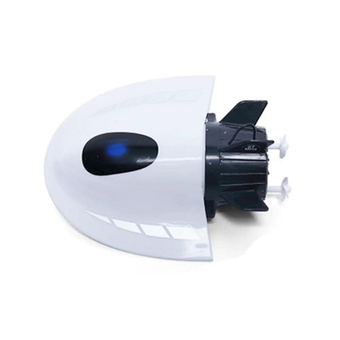 Underwater RC Submarine Toy For Kids And Hobbyists Waterproof Mini U Boat Craft, side view with propellers and sleek design.