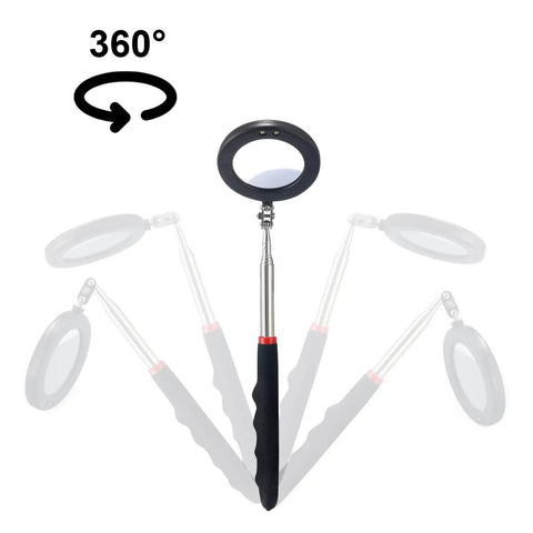 Telescoping LED Inspection Mirror Set Of 4 With 2 Vehicle Mirrors And 2 Lighted Mirrors Extendable Rods Rectangle And Round Heads For Pro Mechanic Work Car Repair Small Parts