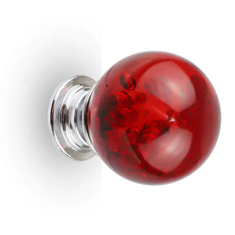 Red Crystal Glass Cabinet Knobs 12 Piece Set Featuring Round Bubble Drawer Pulls For Dressers And Cupboards with zinc backing.