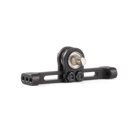 Adjustable Aluminum Carrier Bearing Cross Member For SCX24 One Twenty Fourth Scale Micro Crawler Build Upgrade 35mm Wide With 3mm D Shaped Shaft CNC Machined Lightweight Durable Performance, side view showcasing multiple mounting holes.