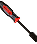 Dominator Straight Scrapers 4 Piece Set For Heavy Duty Gasket Removal Paint Rust Carbon Buildup And Tile Scraping With Sharp Resharpenable Blades And Cap End For Safe Striking shown with black grip handle and flat blade