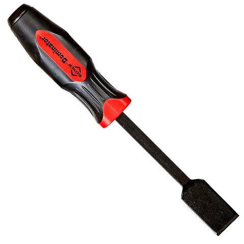 Dominator Straight Scrapers 4 Piece Set For Heavy Duty Gasket Removal Paint Rust Carbon Buildup And Tile Scraping With Sharp Resharpenable Blades And Cap End For Safe Striking shown with black grip handle and flat blade