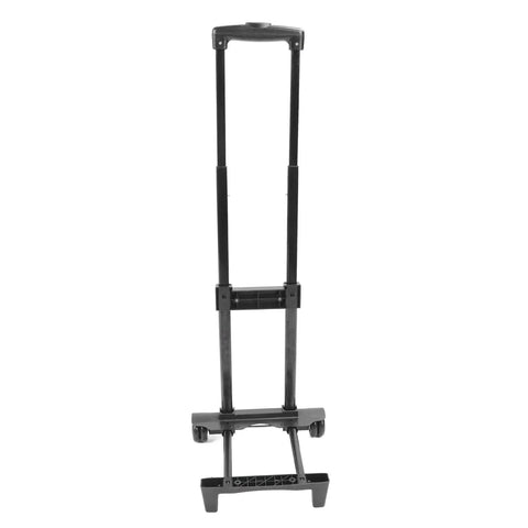 Heavy Duty Folding Hand Truck With 4 Wheels And Detachable Tray, upright view showing iron pole and rubber wheels.