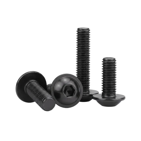 Top Shelf M6 X 20Mm Flanged Button Head Hex Socket Cap Screws 304 Stainless Steel Black Oxide Finish, four screws on display.