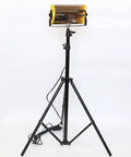 JUDYSSY Led Floodlight 50W 3600Lm Led Outdoor Floodlight mounted on a black tripod with power cable.