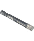 Side view of an 8mm diamond dry core drill bit with diamond-coated tip for ceramic, tile and marble.