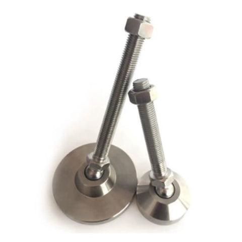 Heavy Duty Adjustable Leveling Feet Swivel M16 Leg Levelers Built Tough As Nails With Sturdy Carbon Steel sets of eight, showcased with two different height bolts.