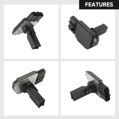 Drop-In Maf Sensor Replacement For Ford F-150 1999 To 2003, F-250 1999, OEM-Grade, four MAF sensor angles, black plastic casing.