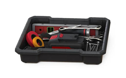 Stack N Roll Modular DIY Toolbox For Home Projects, Lightweight Yet Durable, Water Resistant Black Organizer with tools inside