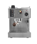 Top Shelf Electric Coffee Machine And Milk Frother Kitchen Appliance With Removable Water Tank Effortless Clean Drip Tray stainless steel front view.