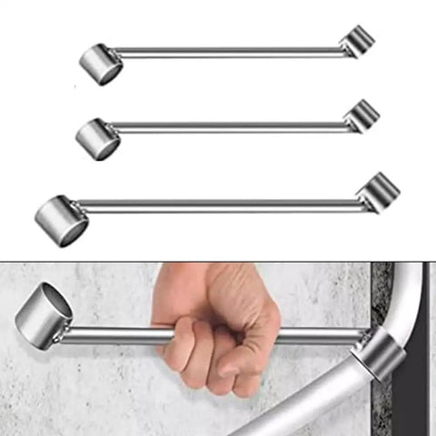 Heavy Duty Silver Pvc Pipe Bender Spring Wire Tool For 16Mm To 32Mm Aluminum Plastic Tubes shown in use with hand gripping.