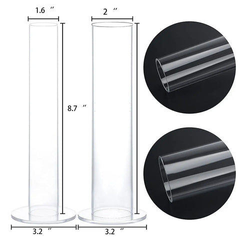 Duo Pack Clear Acrylic Scrunchie Holder Organizer Set For Hair Ties, Bathroom Counter Stand, 8.7 inches high, dimensions shown