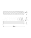 Diagram of Tamperproof Quarter Inch Hex Bit Set With Rail, 9 Piece, showing dimensions 3.2 x 1.2 x 0.6 inches.