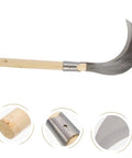 Manganese Steel Garden Knife With Comfortable Wooden Handle for weeding and harvesting yard work, featuring durable blade close-up.