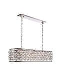 7 Light Royal Cut Crystal Pendant Lamp In Polished Nickel With Boujee Design, 50 inch span above a dining area.