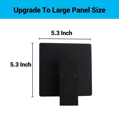 Rear view of matte black shower mixer valve handle with a 5.3-inch square cover plate