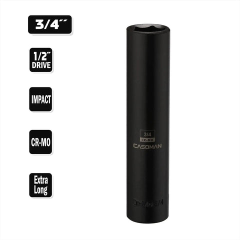 1/2-Inch Drive Extra Deep Socket 3/4-Inch SAE 6-Point CR-MO Steel Extra Long Beefy For High Torque, Impact-Grade Performance