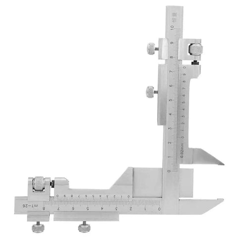 Gear Tooth Vernier Caliper with Stainless Steel Build, dual perpendicular vernier scales, altitude slide marking ruler visible