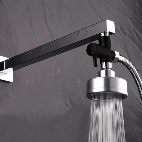Super Tough 3 Way Shower Diverter Valve With Solid Brass Build And Seamless 1 Inlet To 2 Outlet Switching Featuring No Sweat Removable Nut Setup Plus Dependable Rubber Gaskets That Stay Leak Free And Make Bathroom Upgrades A Breeze For Everyone mounted to the wall, showing chrome finish and black control handle.