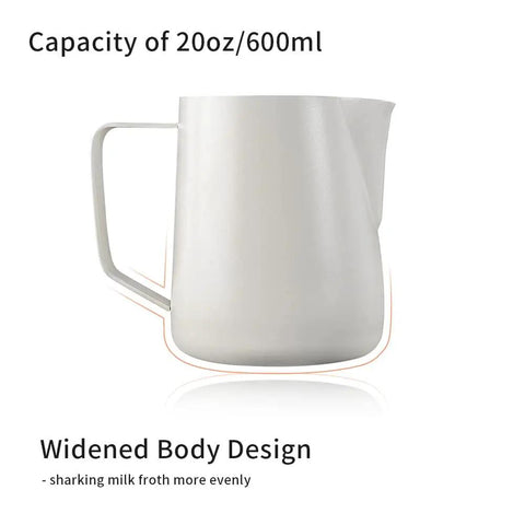 Barista Grade Pro Style Stainless Steel Milk Frothing Pitcher 600ml 20oz Double Wall Milk Jug with Widened Body Design