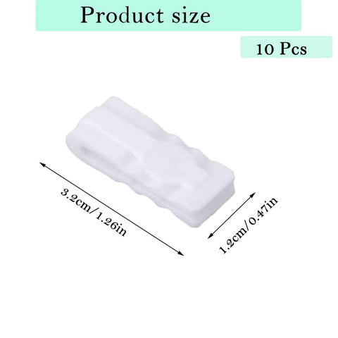 Ten Pack Vacuum Storage Bags Sealing Clips Set With Reusable Zipper Grips, close-up view of white sealing clip with size dimensions