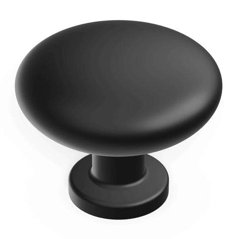 Round Matte Black Kitchen Cabinet Knobs 10 Pack Durable Drawer And Dresser Knobs For Cabinets And Bathroom Drawers One And One Eighth Inch Easy Install Slick Modern Hardware By Hickory Hardware close-up view