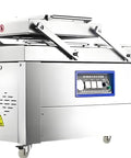 Top Tier Vacuum Sealer Machine For Dry And Moist Food Preservation pulls out air; compact stainless steel unit on wheels.