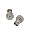 SMA Male To BNC Female RF Adapter 2 Pack Low Loss Brass Nickel Plated Body With Gold Plated Contacts, connectors on white background