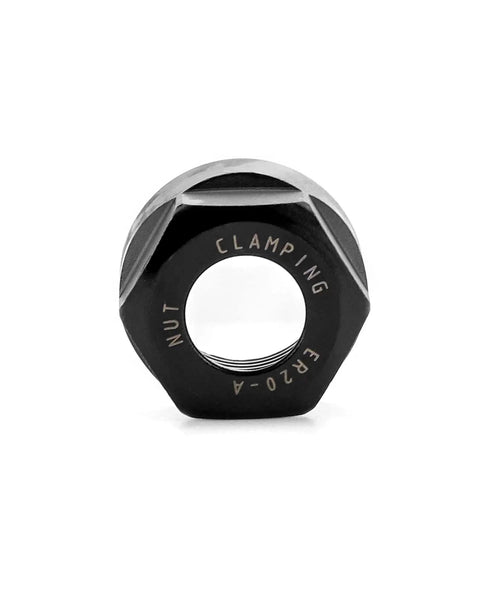 Front view of ER20 A Collet Clamping Nuts For CNC Milling Chuck Holder Lathe 4 Pack Black Finish, Precision Ground And Hardened 40CR Steel