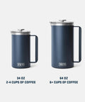 Rambler 34 Oz French Press Coffee Maker With Grounds Control Filter Navy Double Wall Vacuum Insulation next to 64 Oz version