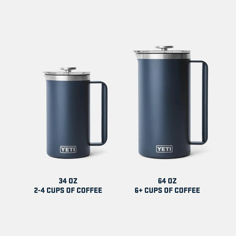 Rambler 34 Oz French Press Coffee Maker With Grounds Control Filter Navy Double Wall Vacuum Insulation next to 64 Oz version