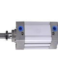 Pro Grade Linear Motion Pneumatic Cylinder Built Tough For Rock Solid Industrial Air Actuator Use with aluminum body and metal fittings.
