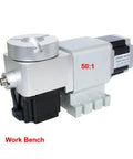 Heavy Duty CNC Rotary Axis Fourth And Fifth Index Head With Harmonic 50 To 1 Drive Nema 34 Stepper Motor mounted on work bench.