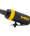 Pro Grade Straight Die Grinder 25000 RPM with cushioned grip, self-locking trigger, black and yellow color, side view
