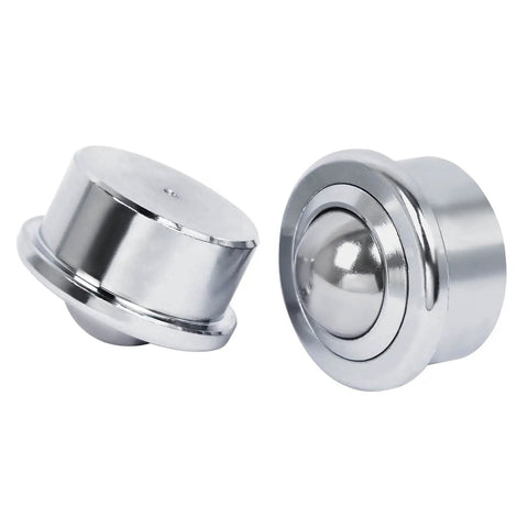 Top Shelf Roller Ball Transfer Bearings And Casters For Industrial Conveyor Rig Featuring Five Eighth Inch universal rotation slick parts with a chrome finish.