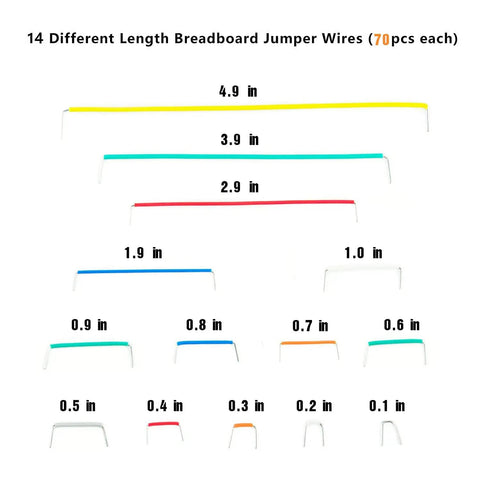 14 different length jumper wires for breadboard prototyping, 840 Piece Jumper Wire Kit With 14 Lengths For Breadboard Prototyping And Solder Circuits