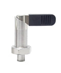 L Shape Index Plunger Pin With Knurled Grip Quick Release Spring Loaded Positioning Lock M20 X 1.5 Thread, chrome finish, ergonomic handle.