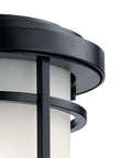 Close-up of 13.5 Inch LED Outdoor Wall Light With Satin Etched Glass In Black And Old Bronze Finish Arts And Crafts Style