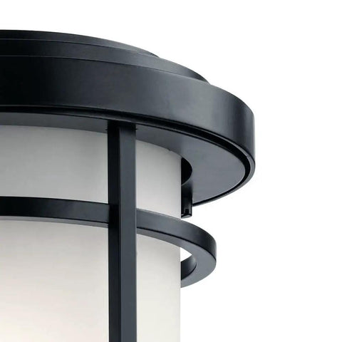 Close-up of 13.5 Inch LED Outdoor Wall Light With Satin Etched Glass In Black And Old Bronze Finish Arts And Crafts Style