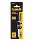 Front view of DEWALT Rapid Load hole saw arbor packaging, 1/2-in shank, black and yellow.